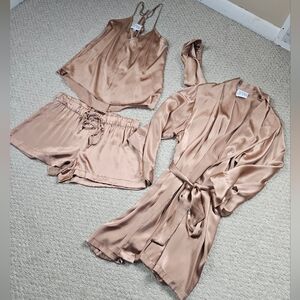 Satin Pajama Set in Tan